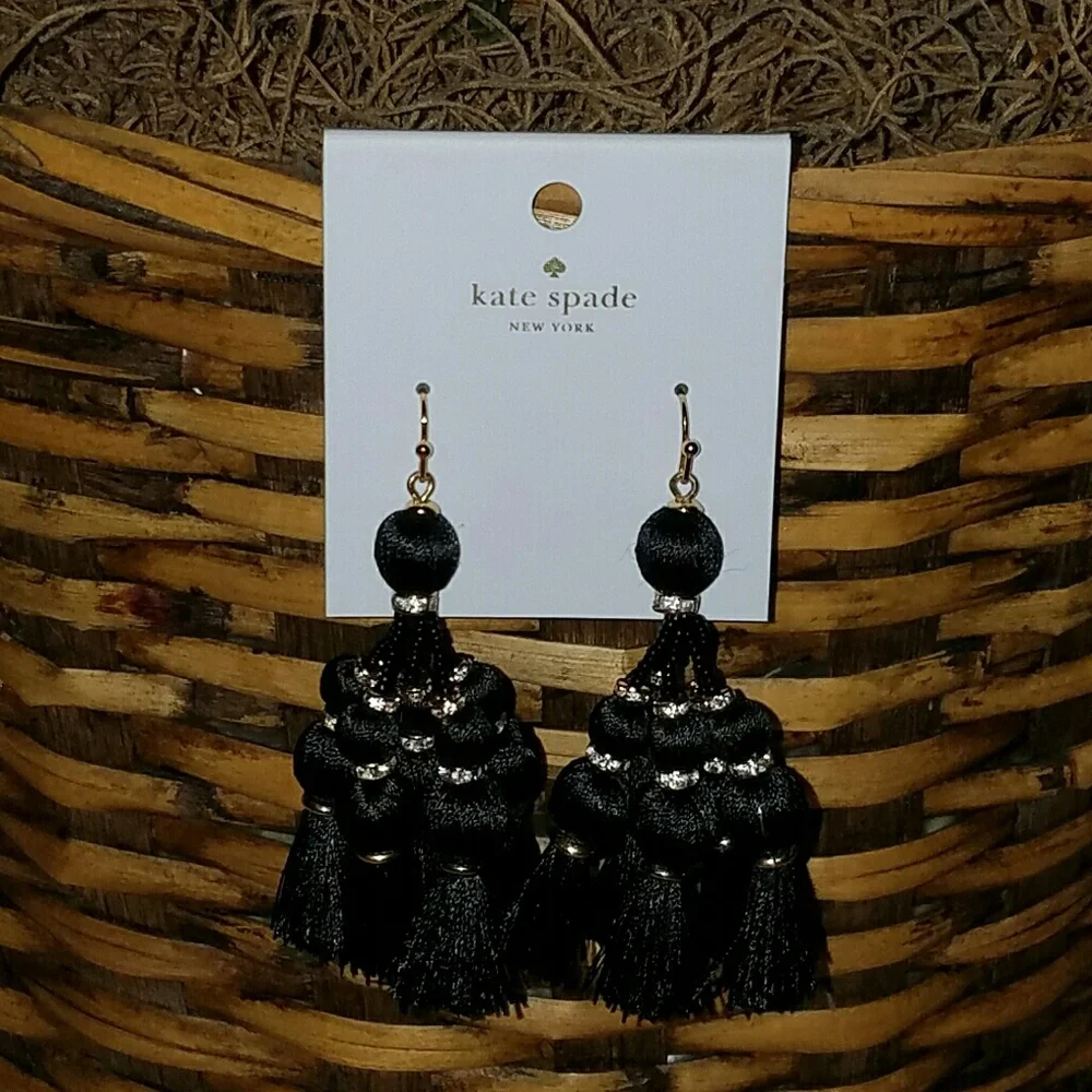 kate spade Black Multi-Tassel Statement Earrings
